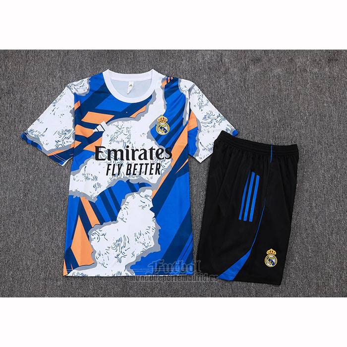 Chandal del Real Madrid Manga Corta 2025-2026 Blanco Azul - Pantalon Corto